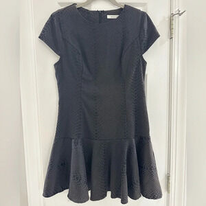 Mustard Seed Womens Dress L Drop Waist Ruffle Hem Black Snake Print Short Sleeve